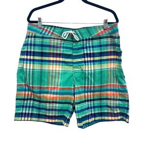 Polo Ralph Laurengreen blue orange yellow plaid swim trunks shorts like new! 36